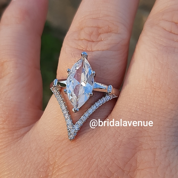 New Silver White Sapphire Marquise Ring - Picture 7 of 7